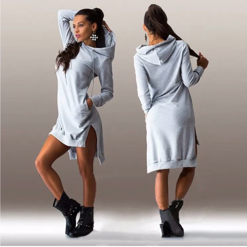 Super comfy Gray Hooded Sweatshirt Dress